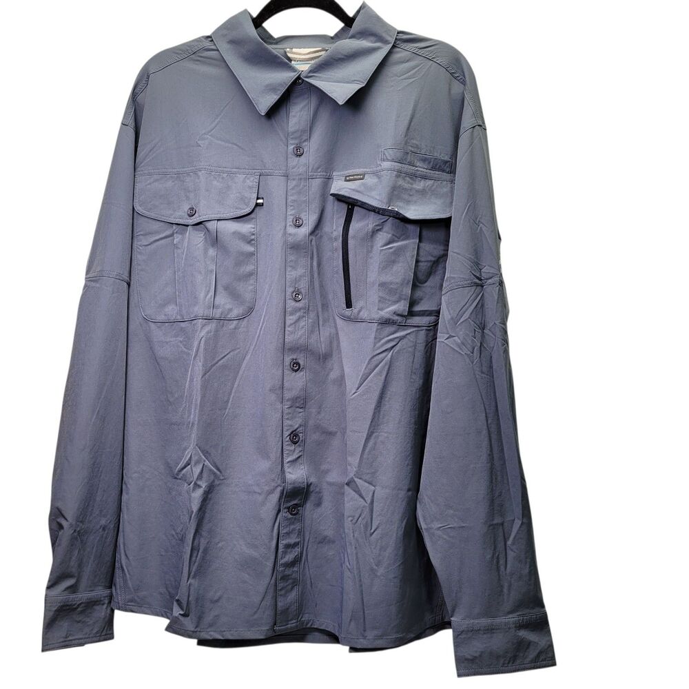 Northyard Men Button Front Shirt Blue Long Sleeve Vented Fishing Hiking X-Large